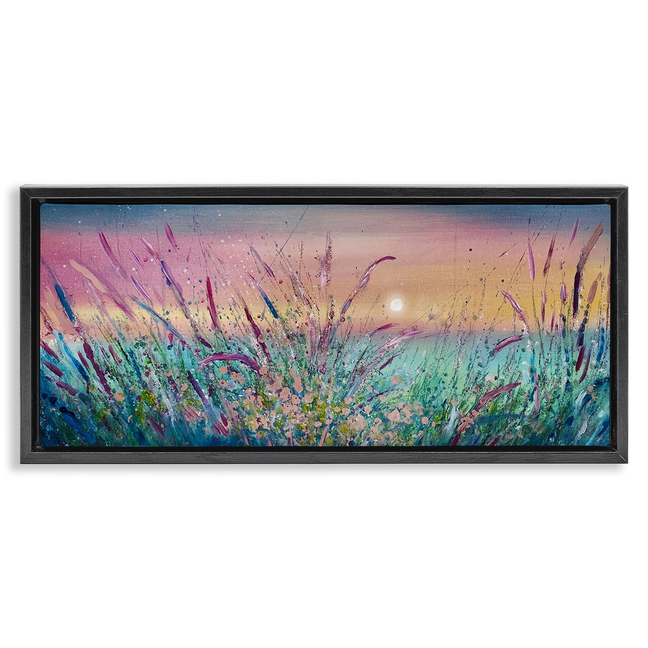 Stupell Industries Pond Reeds Sprouting at Sunset Framed Floater Canvas Wall Art